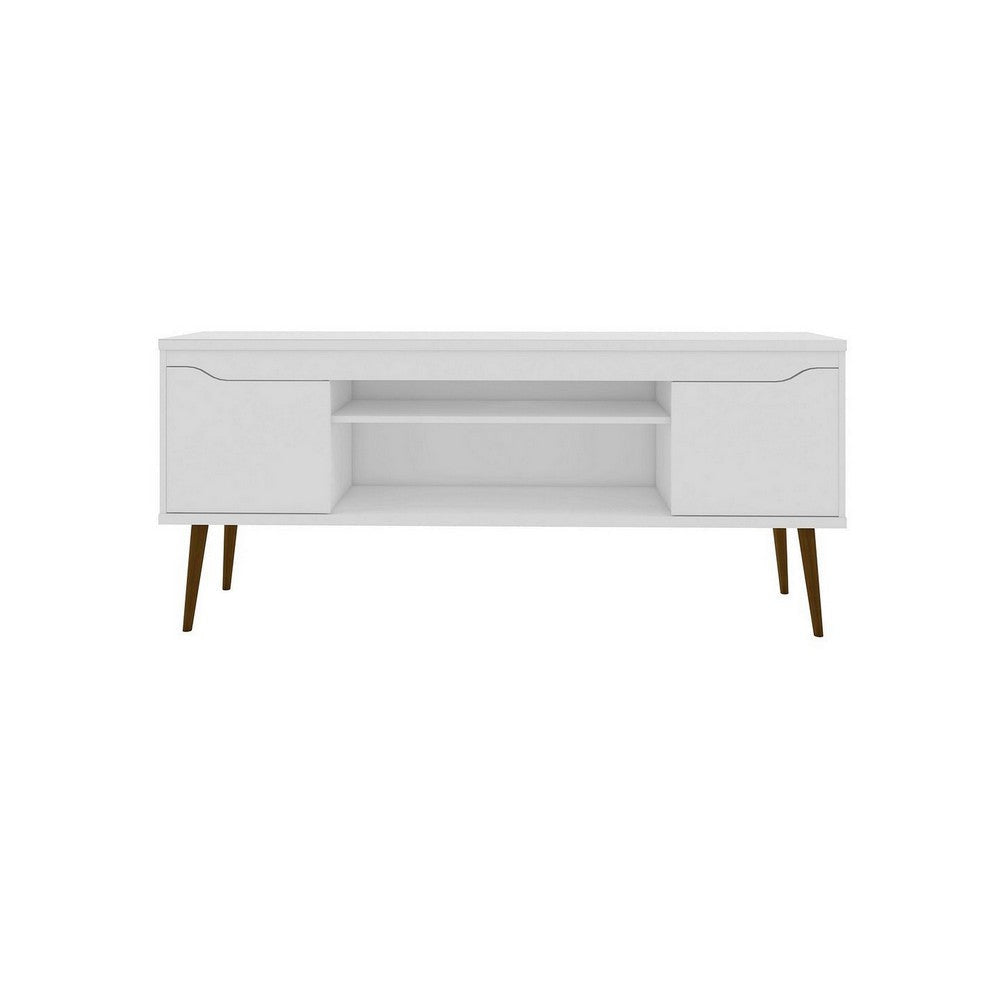 Bradley 62.99 TV Stand White with 2 Media Shelves and 2 Storage Shelves in White with Solid Wood Legs MHC-228BMC6