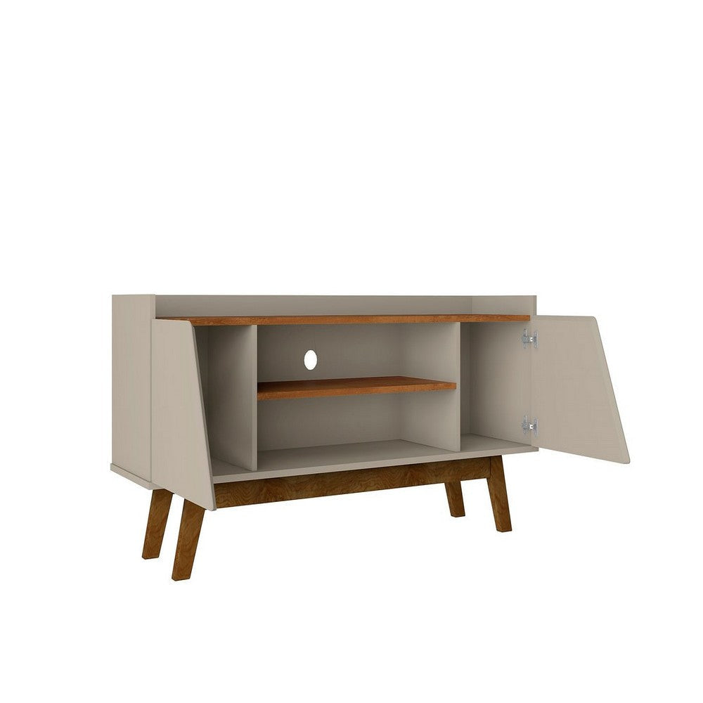 Mid-Century Modern Marcus 53.14 TV Stand with Solid Wood Legs in Greige and Nature MHC-259BMC10