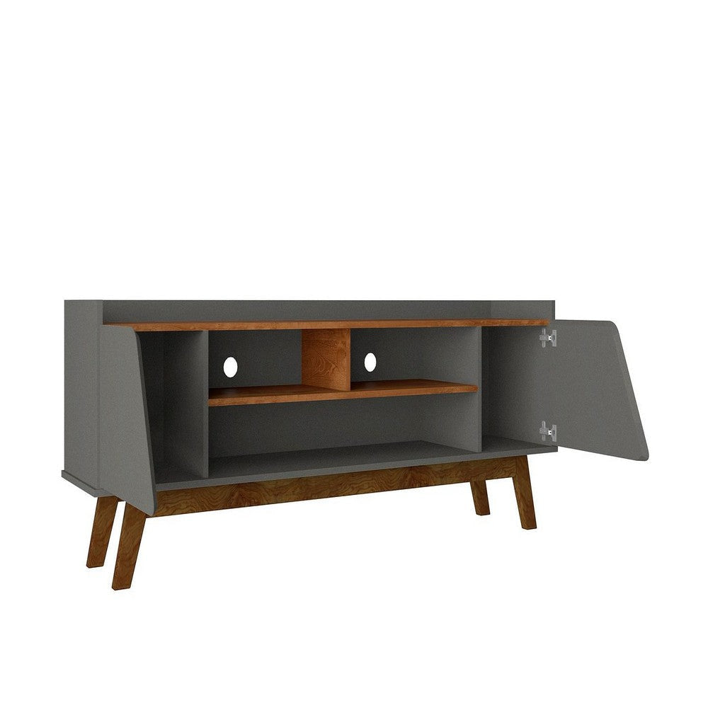 Mid-Century Modern Marcus 62.99 TV Stand with Solid Wood Legs in Grey and Nature MHC-260BMC50