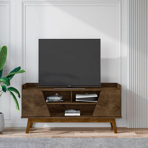 Mid-Century Modern Marcus 62.99 TV Stand with Solid Wood Legs in Rustic Brown