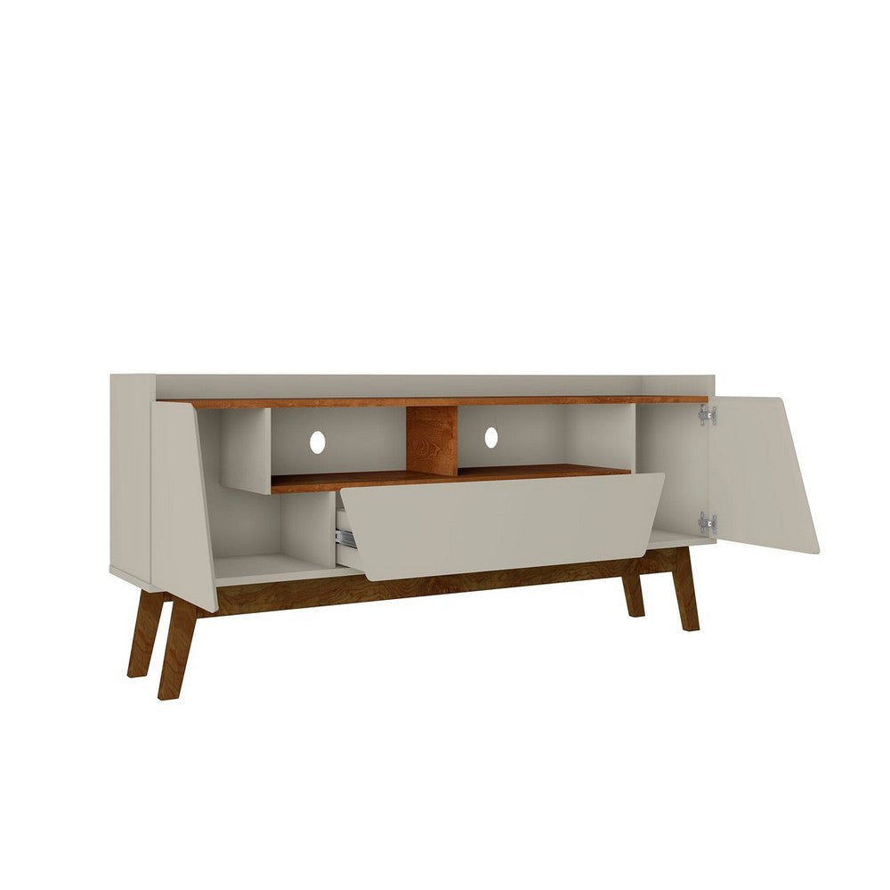 Mid-Century Modern Marcus 70.86 TV Stand with Solid Wood Legs in Greige and Nature MHC-261BMC10