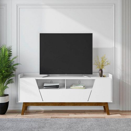 Mid-Century Modern Marcus 70.86 TV Stand with Solid Wood Legs in White