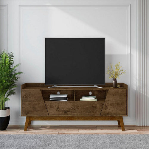 Mid-Century Modern Marcus 70.86 TV Stand with Solid Wood Legs in Rustic Brown