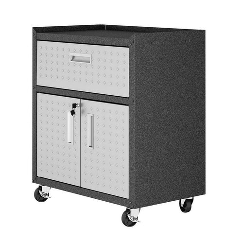 Fortress Textured Metal 31.5" Garage Mobile Cabinet with 1 Full Extension Drawer and 2 Adjustable Shelves in Grey