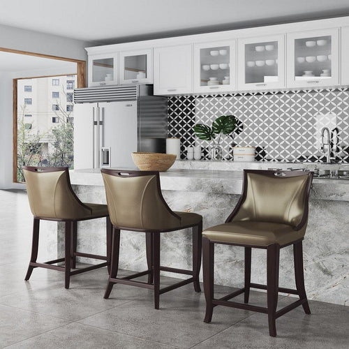 Emperor 41 in. Bronze and Walnut Beech Wood Bar Stool (Set of 3)