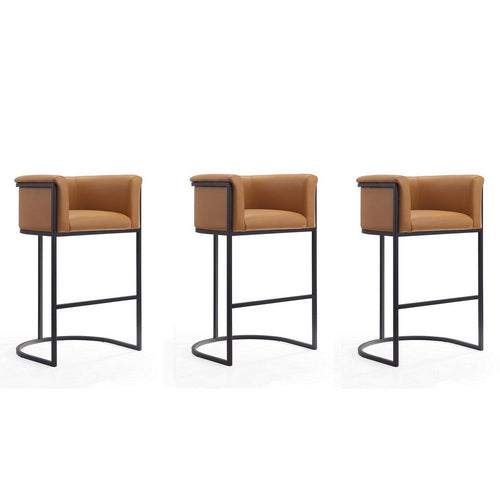 Cosmopolitan 37.8 in. Camel and Black Metal Barstool (Set of 3)