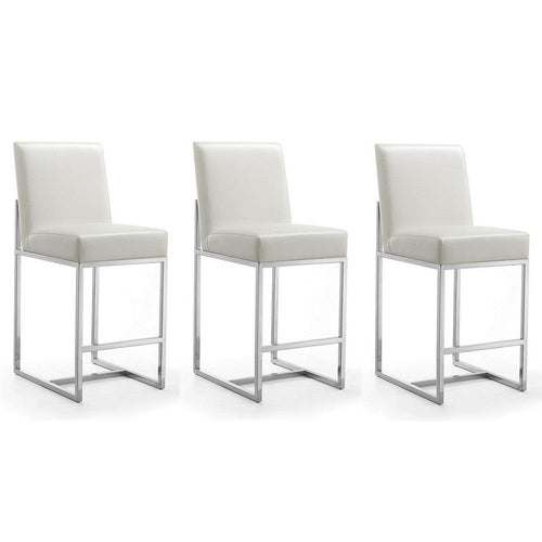 Element 37.2 in. Pearl White and Polished Chrome Stainless Steel Counter Height Bar Stool (Set of 3)
