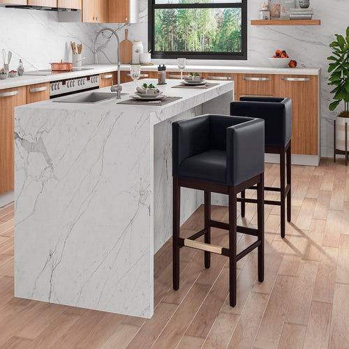 Kingsley 34 in. Black and Dark Walnut Beech Wood Counter Height Bar Stool (Set of 3)