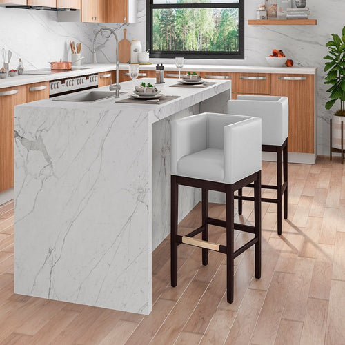 Kingsley 34 in. Ivory and Dark Walnut Beech Wood Counter Height Bar Stool (Set of 3)