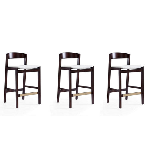 Klismos 36.75 in. Ivory and Dark Walnut Beech Wood Counter Height Bar Stool (Set of 3)