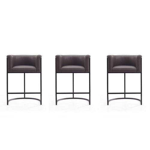 Cosmopolitan 33.8 in. Pebble and Black Metal Counter Height Bar Stool (Set of 3)