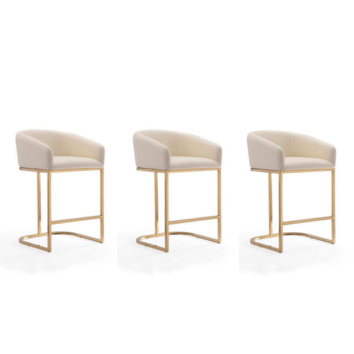 Louvre 36 in. Cream and Titanium Gold Stainless Steel Counter Height Bar Stool (Set of 3)