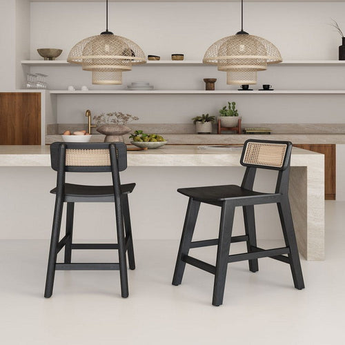 Versailles Counter Stool in Black and Natural Cane - Set of 3