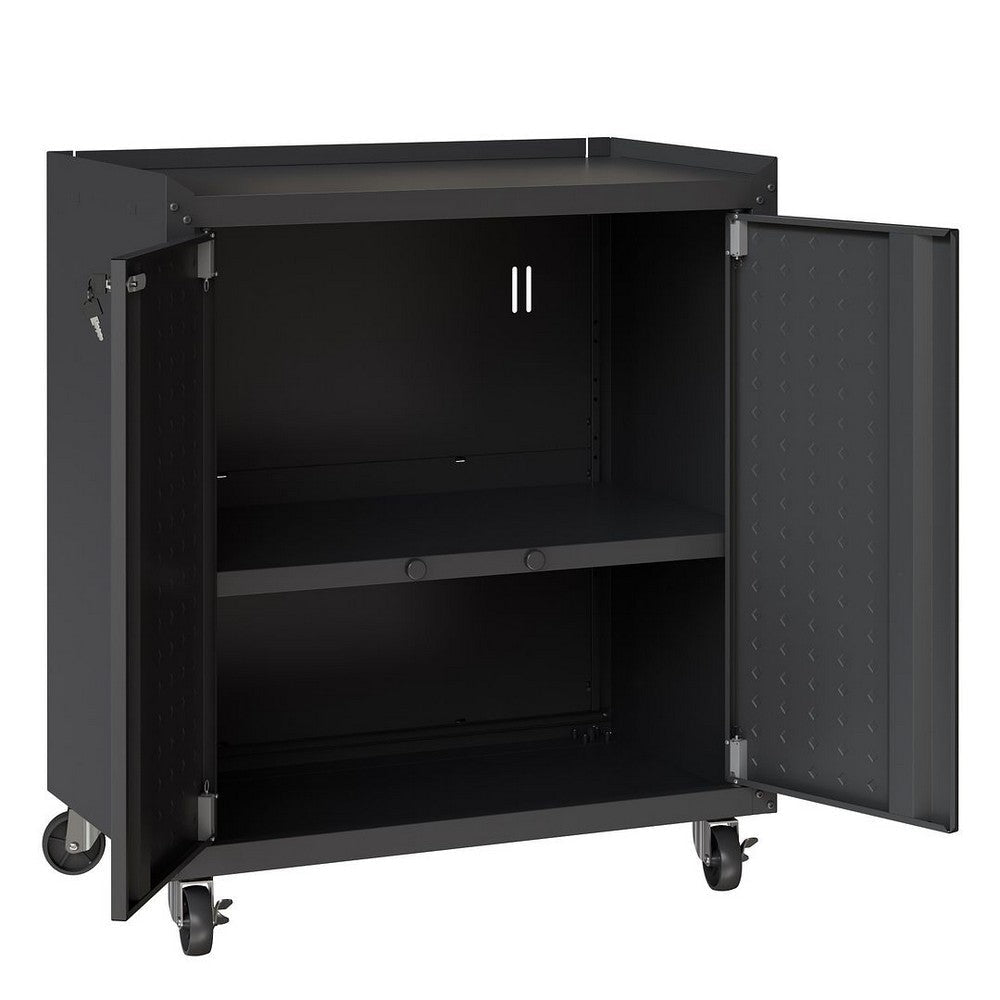 Fortress Textured Metal 31.5’’ Garage Mobile Cabinet with 2 Adjustable Shelves in Charcoal Grey MHC-3GMCC-CH