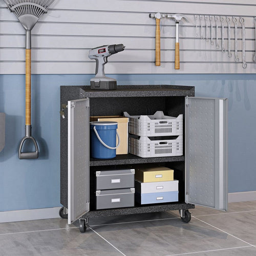 Fortress Textured Metal 31.5" Garage Mobile Cabinet with 2 Adjustable Shelves in Grey