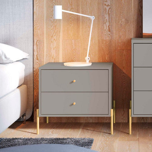 Jasper Nightstand with Steel Gold Legs in Grey Gloss