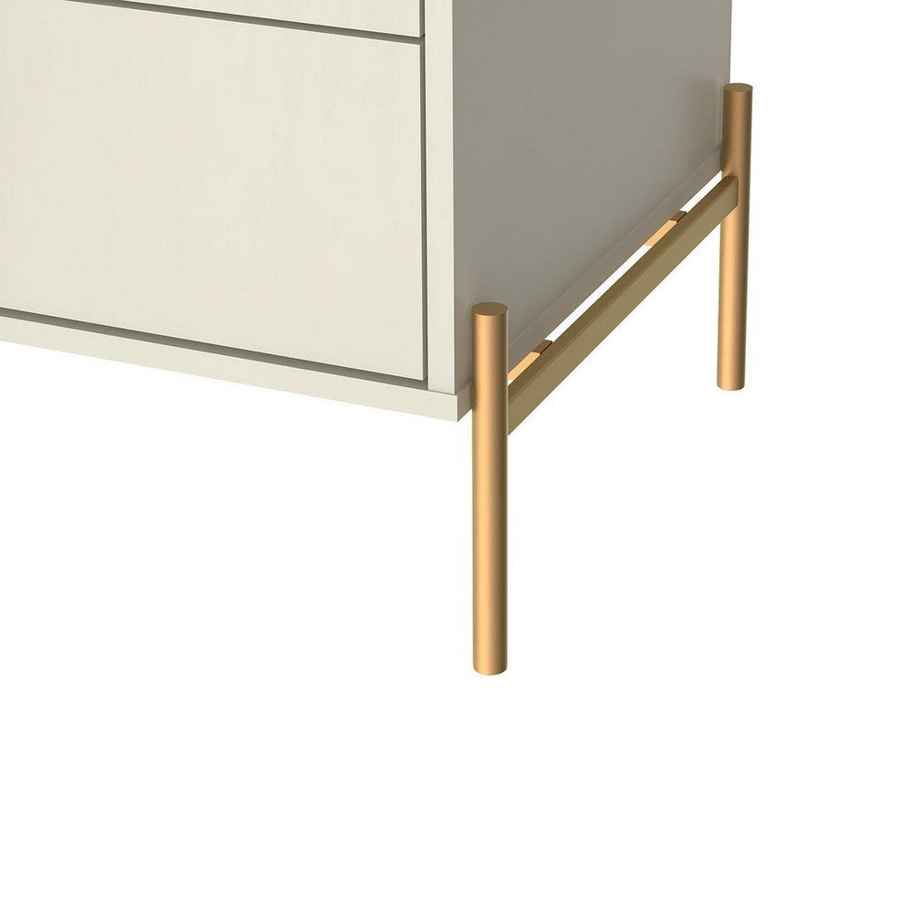 Jasper Nightstand with Steel Gold Legs in Off White Matte MHC-51353