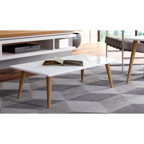 Utopia 11.81" High Rectangle Coffee Table with Splayed Legs in White Gloss