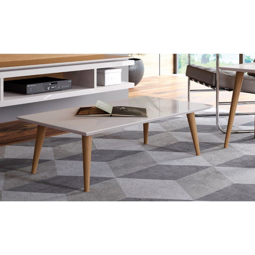 Utopia 11.81" High Rectangle Coffee Table with Splayed Legs in Off White