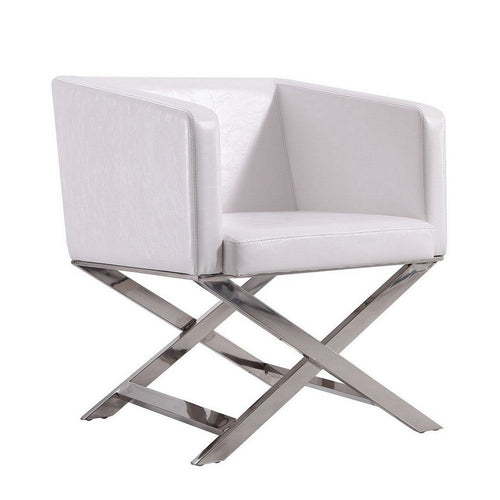 Hollywood White and Polished Chrome Faux Leather Lounge Accent Chair