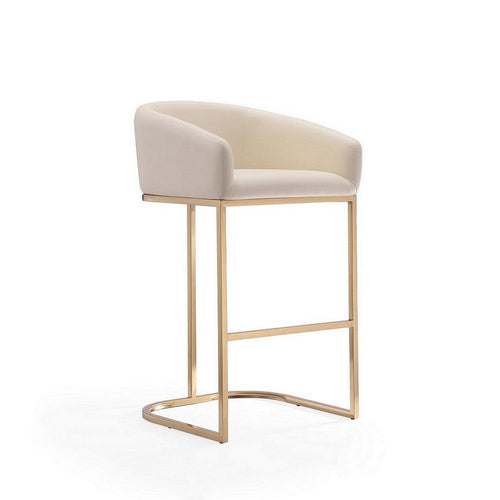 Louvre 40 in. Cream and Titanium Gold Stainless Steel Barstool