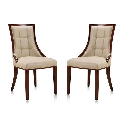 Fifth Avenue Cream and Walnut Faux Leather Dining Chair (Set of Two)