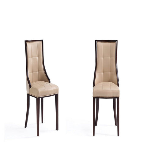 Fifth Avenue Faux Leather Dining Chair in Tan and Walnut (Set of 2)