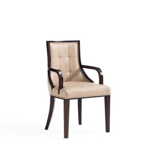 Fifth Avenue Faux Leather Dining Armchair in Tan and Walnut