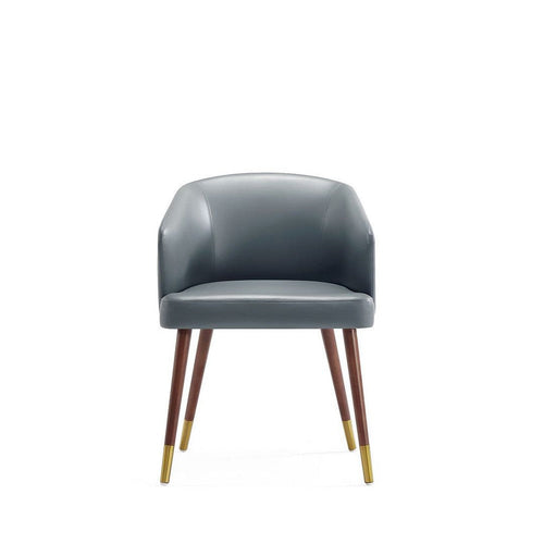Modern Reeva Dining Chair Upholstered in Leatherette with Beech Wood Back and Solid Wood Legs in Walnut and Graphite Grey