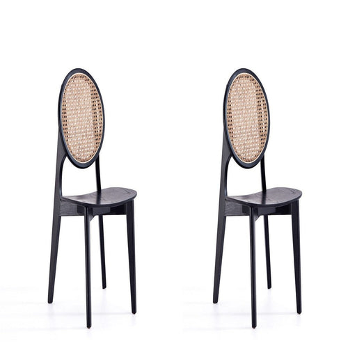 Versailles Round Dining Chair in Black and Natural Cane - Set of 2