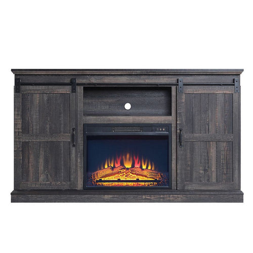 Myrtle 60" Fireplace with 2 Sliding Doors and Media Wire Management in Heavy Brown