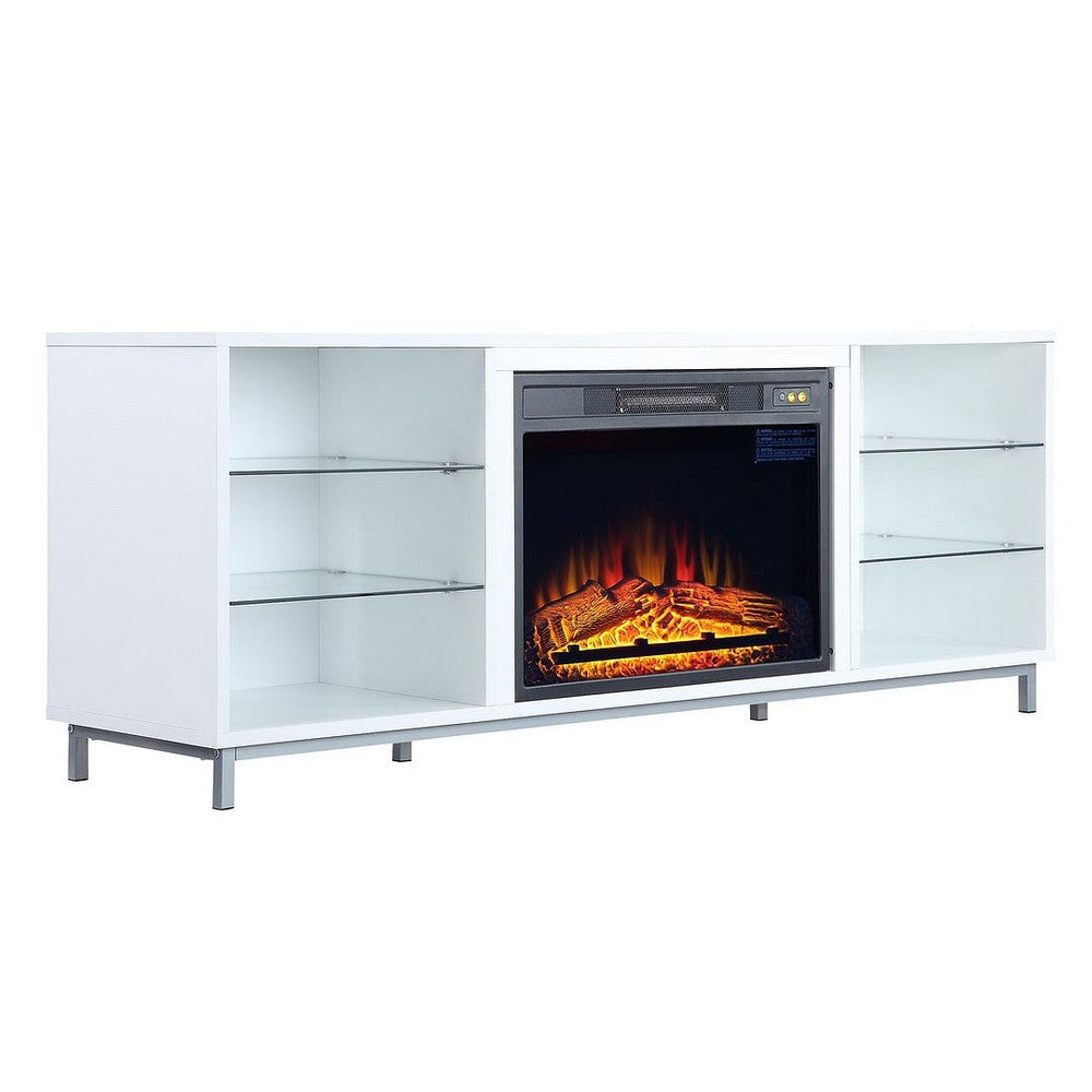 Brighton 60’’ Fireplace with Glass Shelves and Media Wire Management in White MHC-FP4-WH