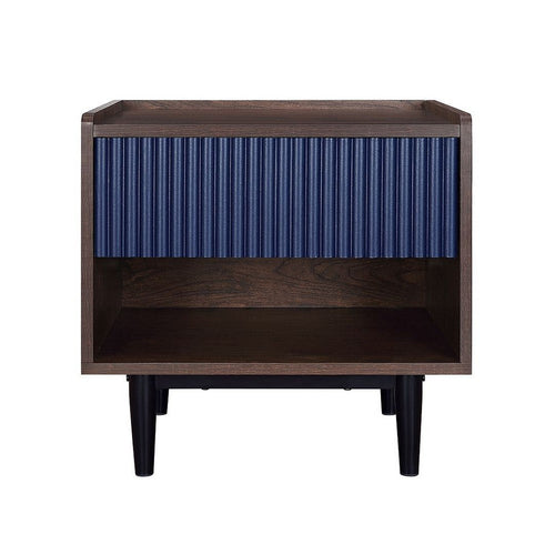 Duane Modern Ribbed Nightstand with Full Extension Drawer in Dark Brown and Navy Blue