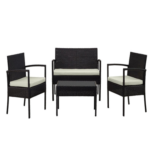 Noli Steel Rattan 4-Piece Patio Conversation Set with Cushions in Cream