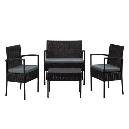 Noli Steel Rattan 4-Piece Patio Conversation Set with Cushions in Grey
