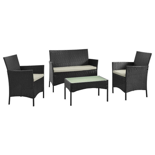Imperia Steel Rattan 4-Piece Patio Conversation Set with Cushions in Cream