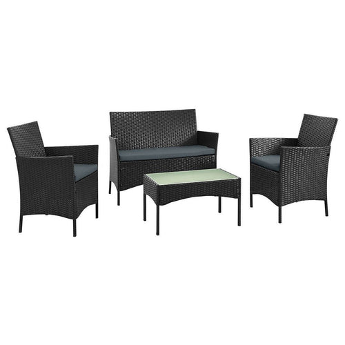 Imperia Steel Rattan 4-Piece Patio Conversation Set with Cushions in Grey
