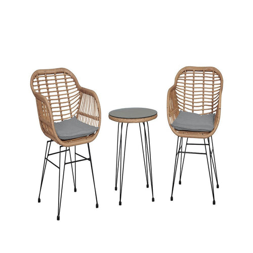 Antibes 1.0 Steel Rattan 3-Piece Patio Conversation Set with Cushions in Grey