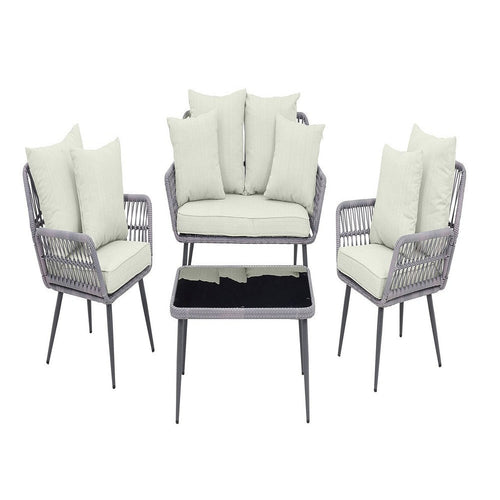 Portofino Rope Wicker 4-Piece Patio Conversation Set with Cushions in Cream