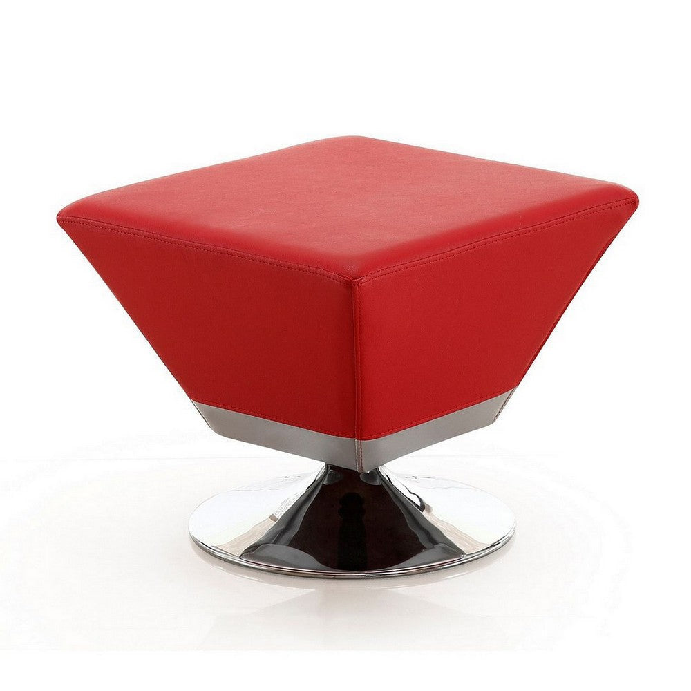 Diamond Red and Polished Chrome Swivel Ottoman