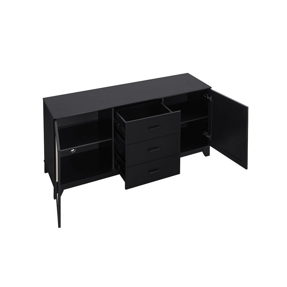 Sheridan 59.05 Modern Cane Sideboard with Adjustable Shelves in Black MHC-SB-4GLF-BK