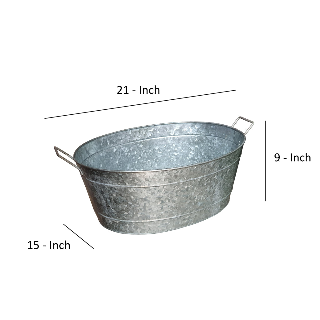 Lola Embossed Design Oval Shape Galvanized Steel Tub with Side Handles Small Silver By Casagear Home MIL-C-51