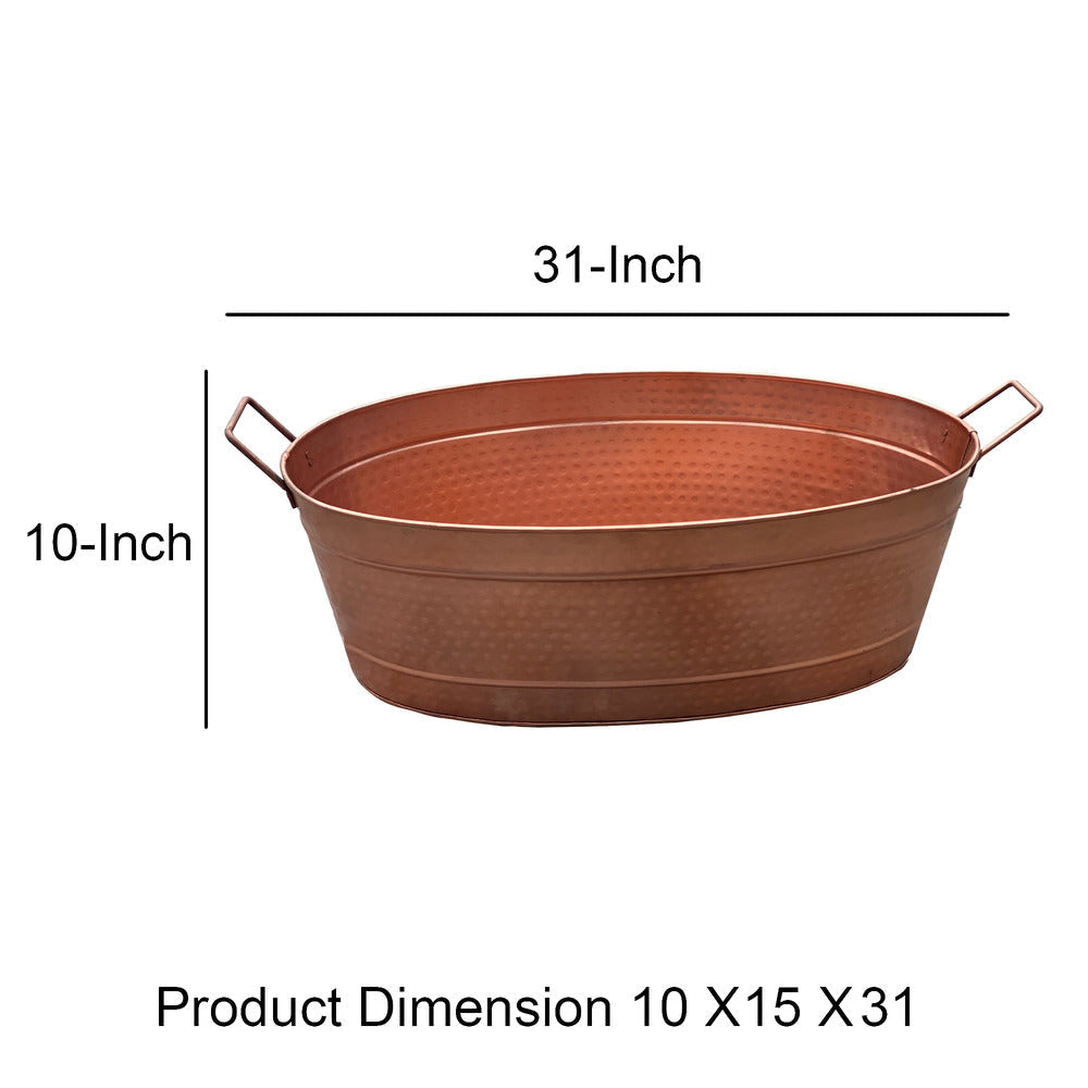 Oval Shape Hammered texture Metal Tub with 2 Side Handles Copper - BM195214 BM195214