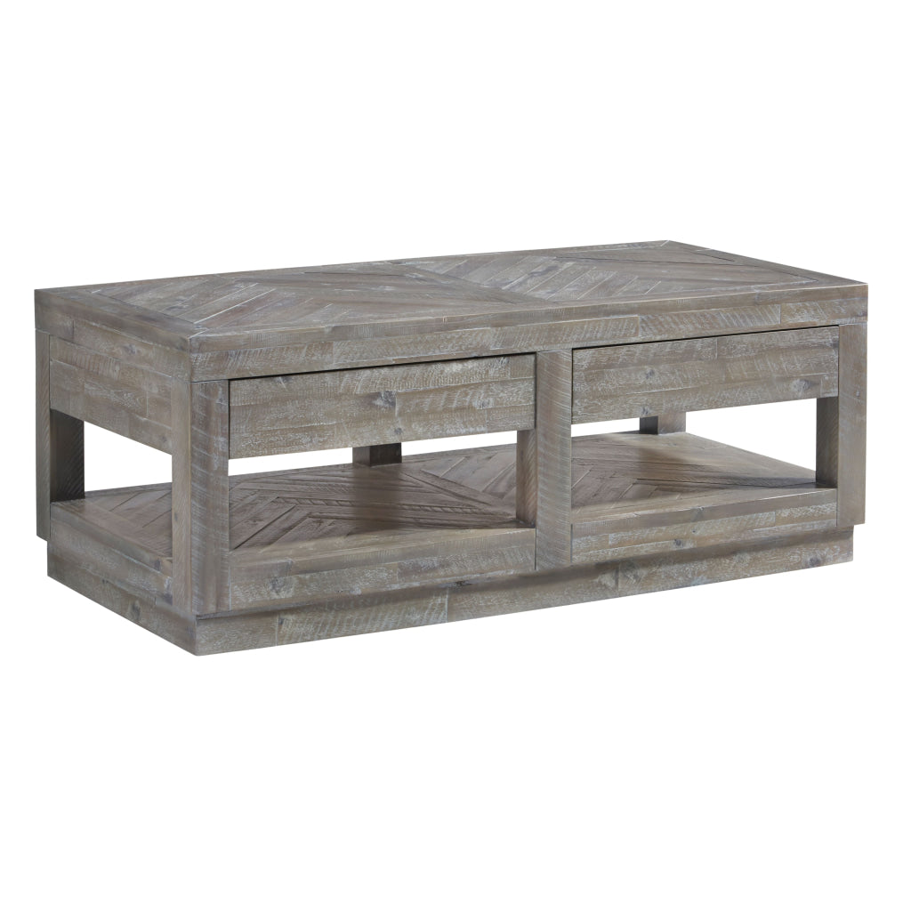 Two Drawer and Bottom Shelf Coffee Table with Flattened Base Rustic Latte Gray MSF-5QS321