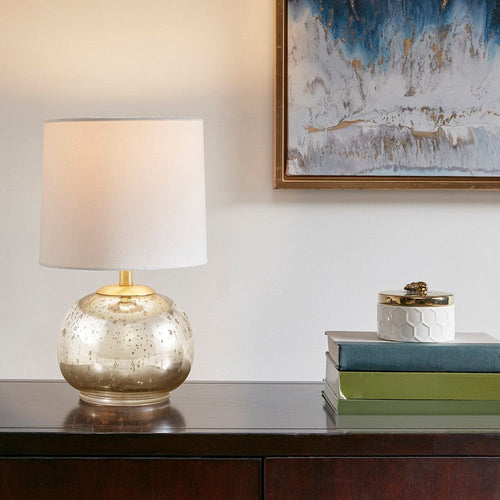 Table Lamp, White Polyester Shade, Metallic Gold Mercury Glass