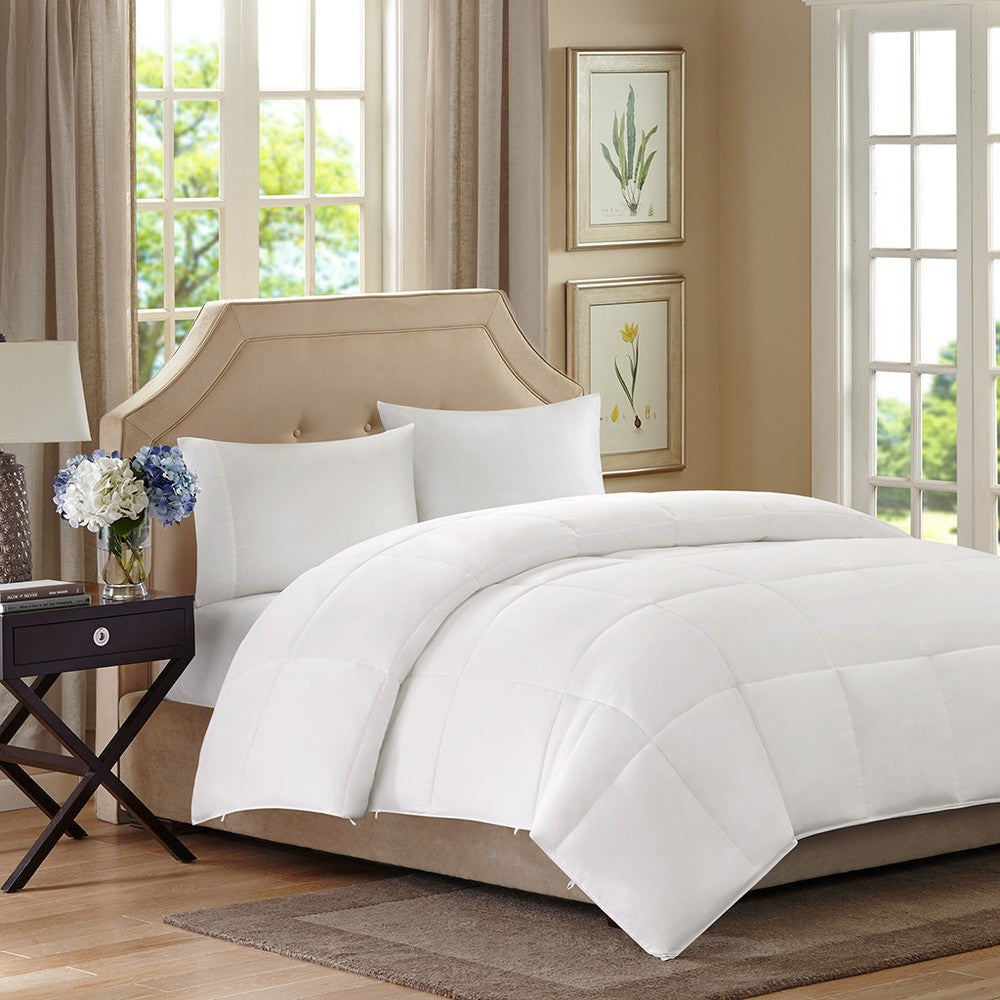 2 Layer Microfiber Queen Comforter, Box Quilting, Polyester, White