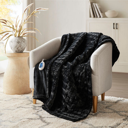 70 x 50 Oversized Throw Blanket, Serengeti Faux Fur, Heated, Black
