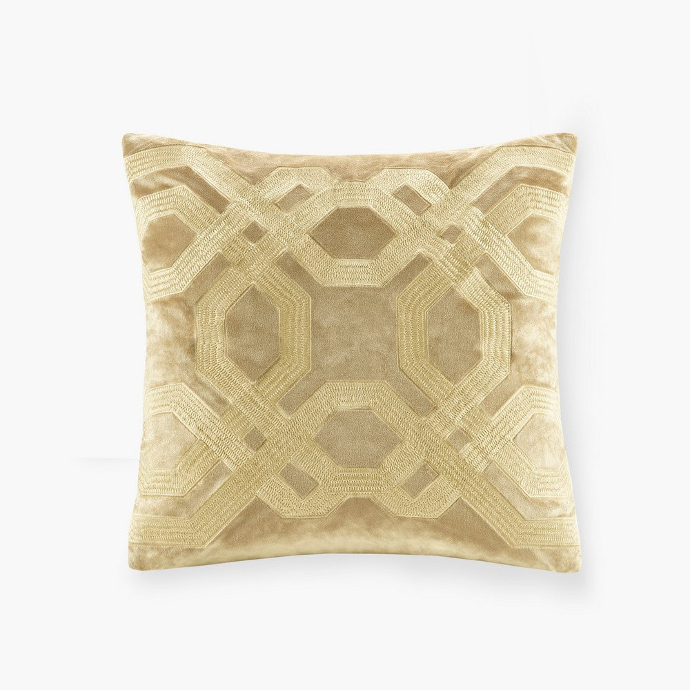 Square Accent Pillow, Japanese Braiding Design, Gold Velvet, 18"