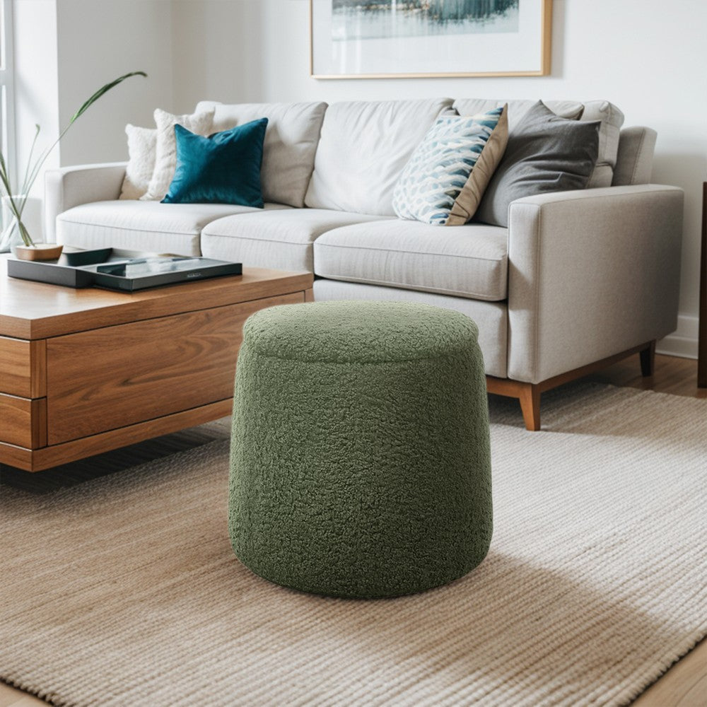 Ottoman with Storage, Green Polyester Fabric, Foam, Plywood