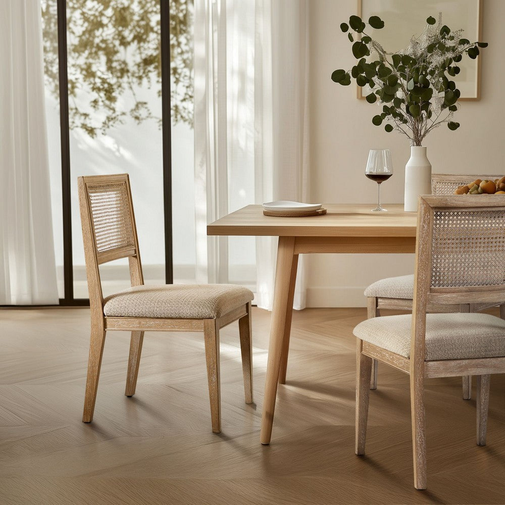 Dining Side Chair Set of 2, Rattan Back w Foam Seat, Light Brown